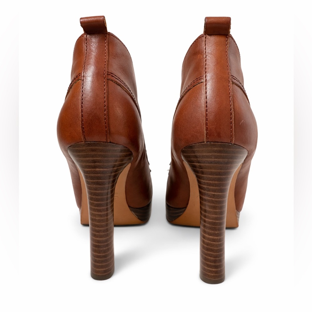 Coach Cary Platform Ankle Booties Legacy Collection Cognac Leather w/ Tassel Zip - Picture 4 of 13